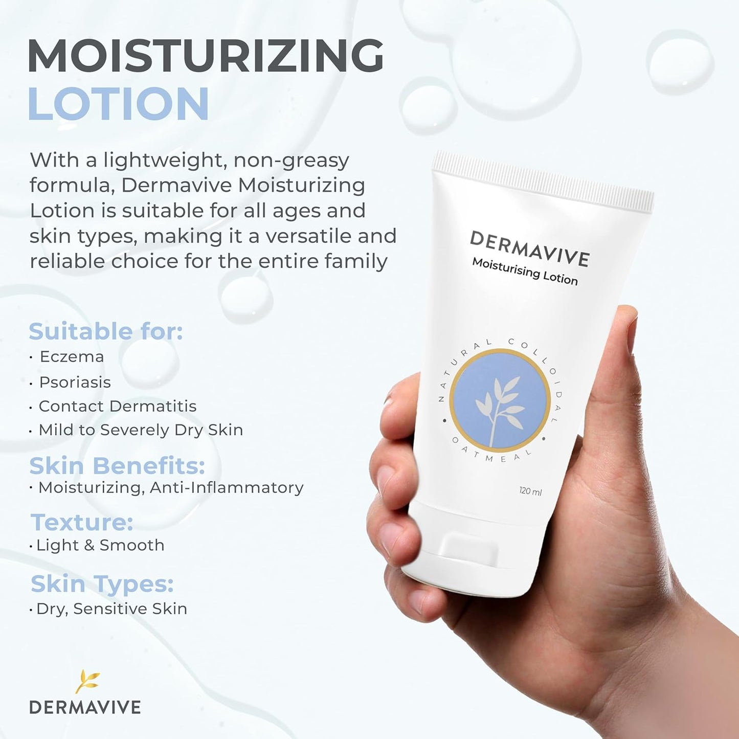 Moisturising Lotion, Hydrating Body Lotion, Ph Balanced Nourishing Moisturizer, Non-Greasy Moisturizing Lotion with Natural Colloidal Oatmeal for Dry Skin, 120Ml (4.05 Fl Oz)