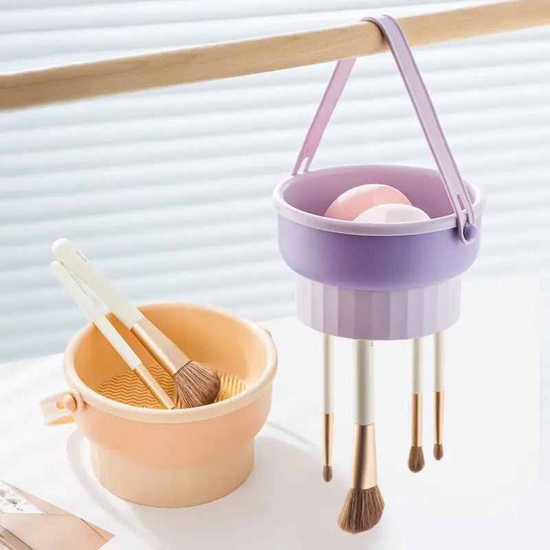 JOJOANS Makeup Brush Cleaning Mat 2 in 1 Silicone Makeup Brush Cleaner Bowl with Drying Holder