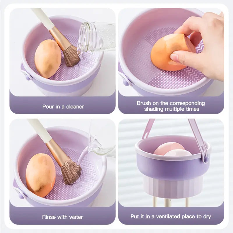 JOJOANS Makeup Brush Cleaning Mat 2 in 1 Silicone Makeup Brush Cleaner Bowl with Drying Holder